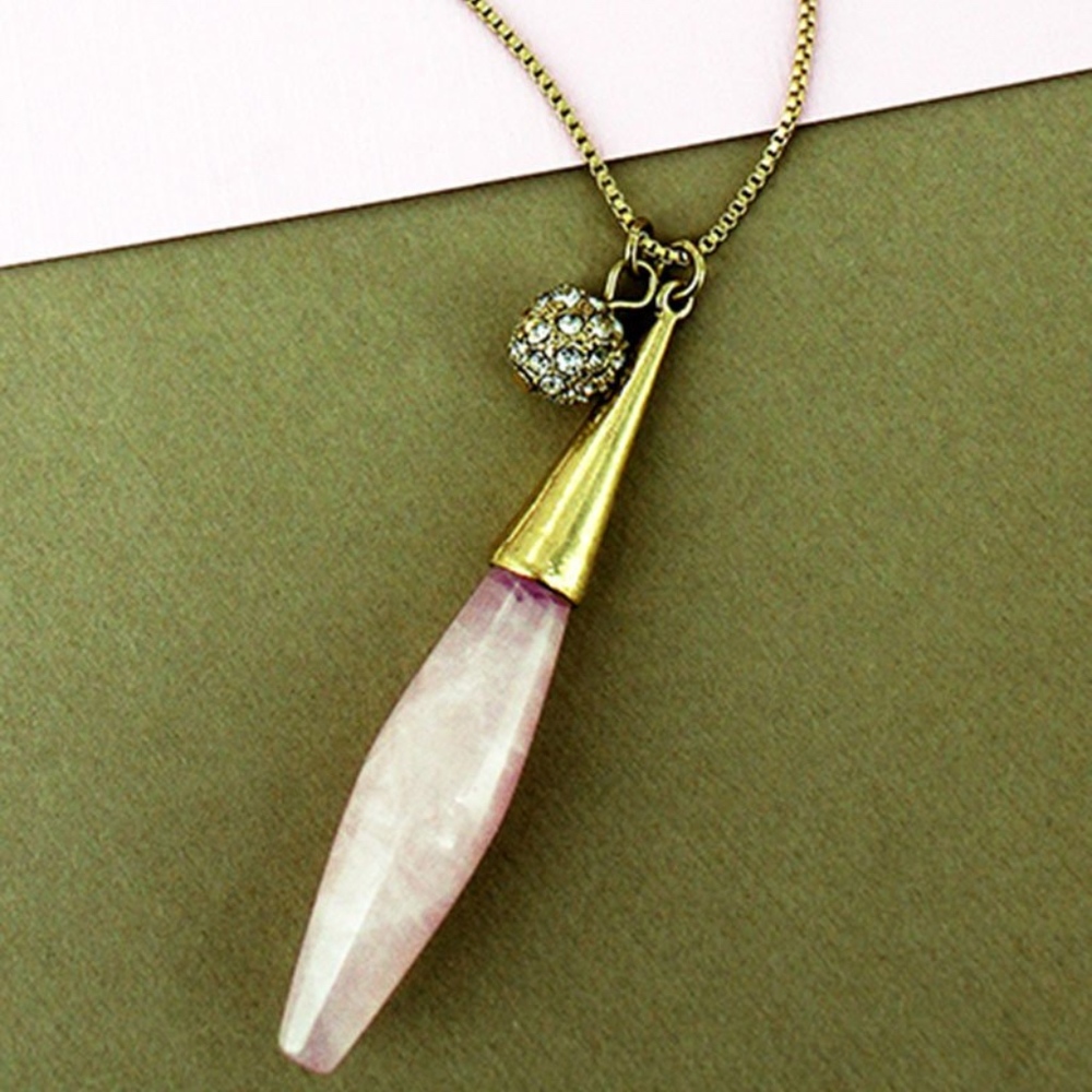 2 /$10- GOLDTONE ROSE QUARTZ TEARDROP NECKLACE